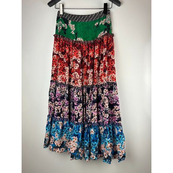Anthropologie Bhanuni by Jyoti Anarosa Tiered Maxi Skirt Floral Boho Anthro Sz 4 - Picture 2 of 15